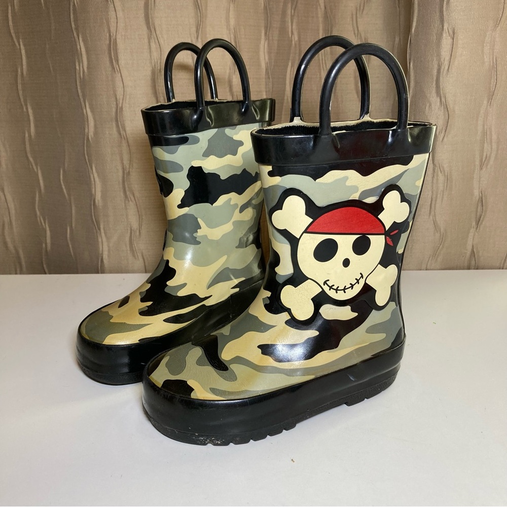 🌺 Jumping Beans Boy's Kid's XS 5/6 Rubber Rain Boots Camo Pirate